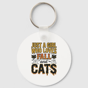 Fall Cats Halloween Girl Vintage Graphic Design_1 Key Ring