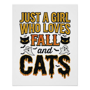 Fall Cats Halloween Girl Vintage Graphic Design_1 Poster