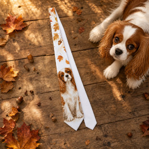 Fall Cavalier King Charles Spaniel Watercolor Tie