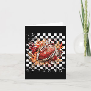 Fall Chequered Football, Retro Boho Floral Footbal Card