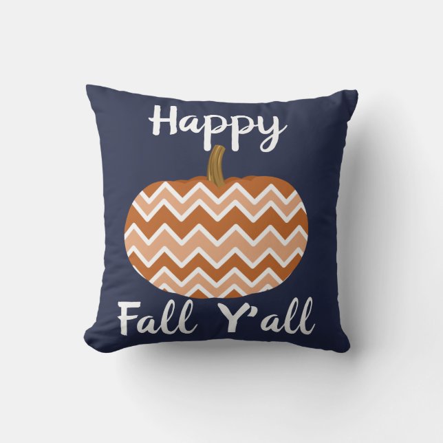 Fall Chevron Pumpkins & Navy Cushion (Front)