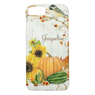 Fall Chickadee Sunflower Pumpkin Bittersweet Leaf Case-Mate iPhone Case