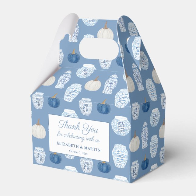 Fall Chinoiserie Blue Pumpkins Wedding Shower Favour Box (Front Side)