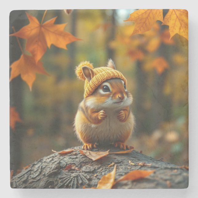 Fall Chipmunk Stone Coaster (Front)