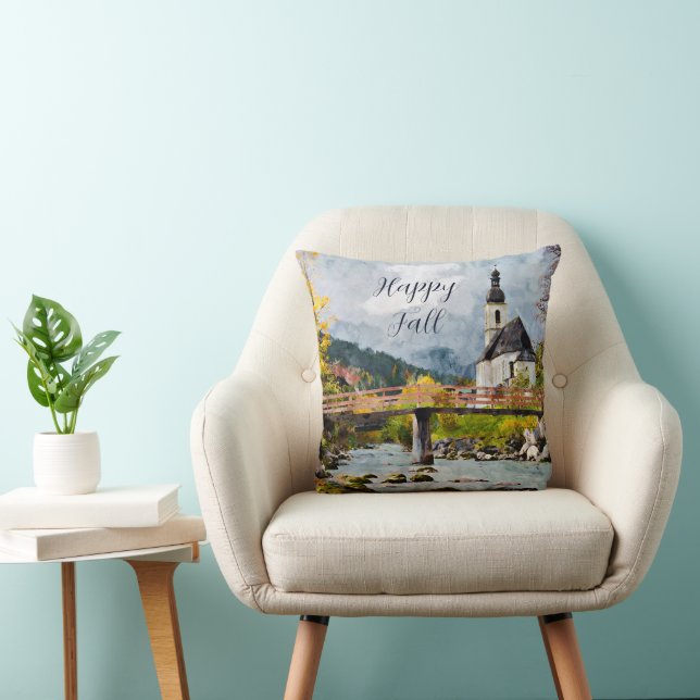Fall church and trees with customisable text cushion (Chair)