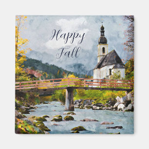 Fall church and trees with customisable text magnet