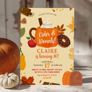 Fall Cider and Doughnuts Autumn Birthday Party Invitation