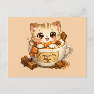 Fall Cinnamon Latte Kitty Holiday Postcard