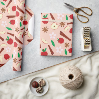 Fall Cinnamon, Star Anise, Apple, Flower Seamless Wrapping Paper