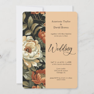 Fall Clay Floral Rounded Edges Wedding Invitation