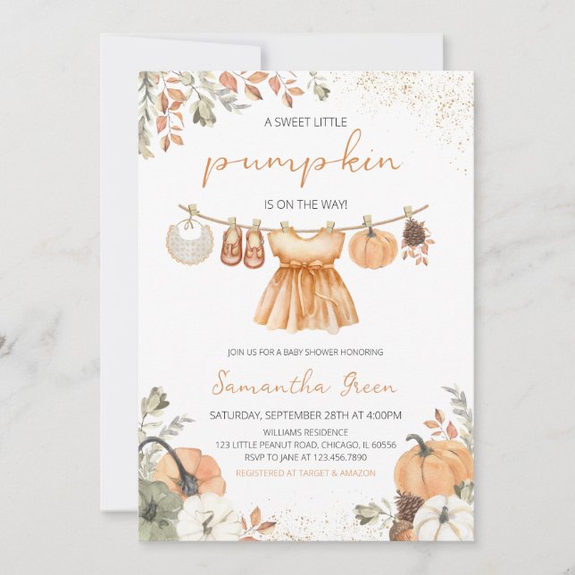 Fall Clothes Little Pumpkin Baby Shower Invitation (Front)