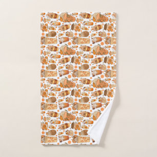 Fall Coffee Latte Pumpkin Pattern Hand Towel