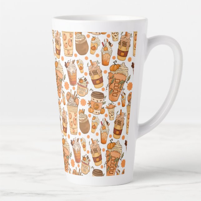 Fall Coffee Latte Pumpkin Pattern  Mug (Right)