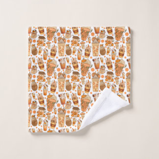 Fall Coffee Latte Pumpkin Pattern Wash Cloth