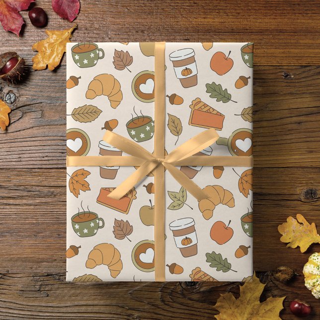 Fall Coffee Pumpkin Spice Autumn Leaves Bakery Wrapping Paper (Creator Uploaded)