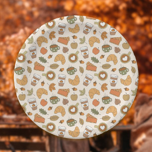 Fall Coffee Pumpkin Spice Autumn Party Bakery Paper Plate