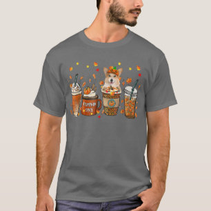 Fall Coffee Pumpkin Spice Latte Iced Autumn Corgi  T-Shirt