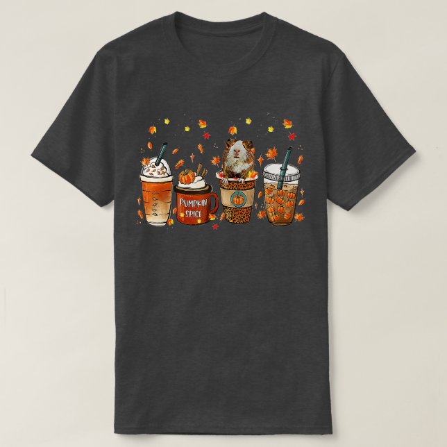 Fall Coffee Pumpkin Spice Latte Iced Autumn Guinea T-Shirt (Design Front)