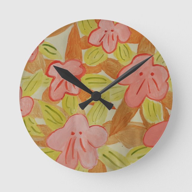Fall Colored Flowers Round Clock (Front)
