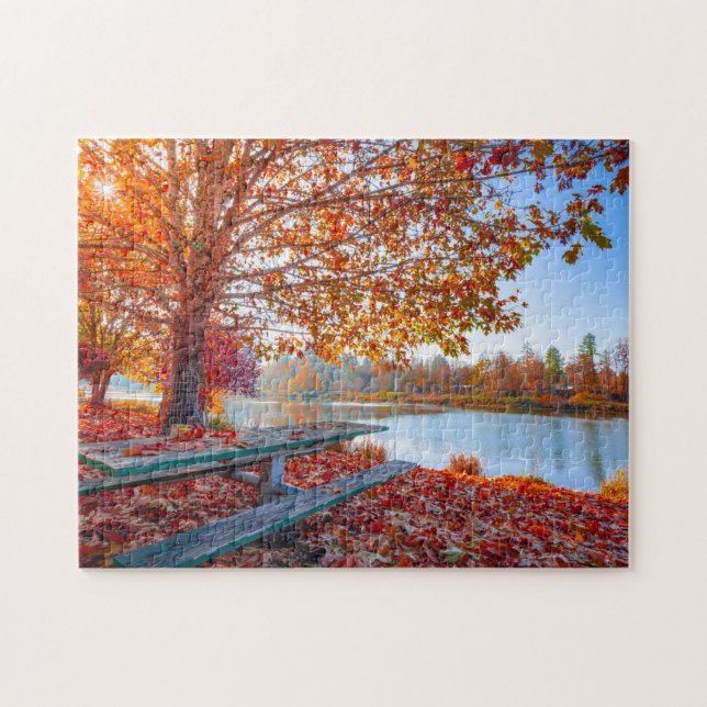 Fall Colors on Lake Landscape Jigsaw Puzzle (Horizontal)