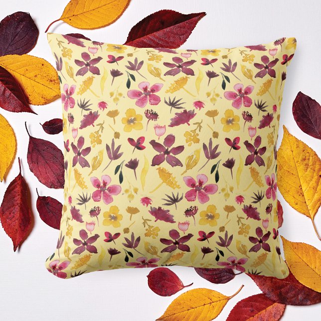 Fall Colors Wildflower Watercolor Pattern Cushion (Creator Uploaded)