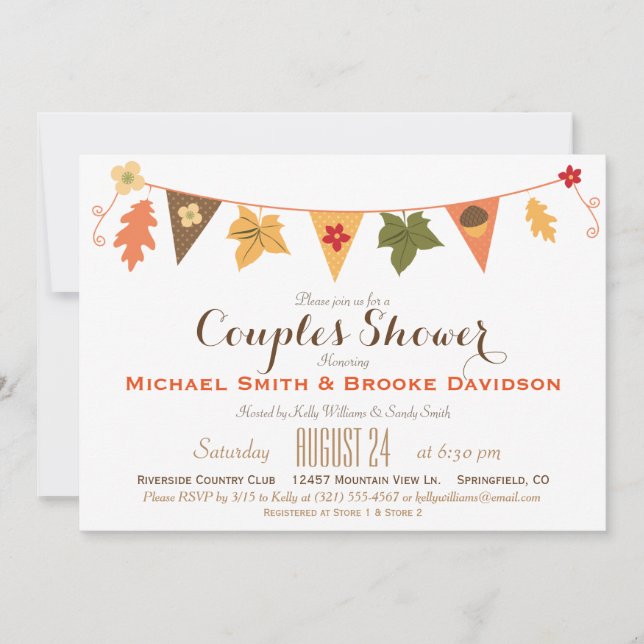 Fall Colour Leaves Bunting Couples Wedding Shower Invitation (Front)