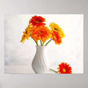 Fall colour Plants in White Vase photo Poster