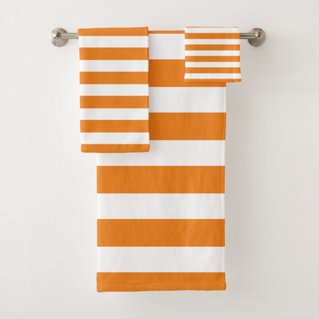 Fall Colour Pumpkin Spice & White Striped Bath Towel Set (Insitu)