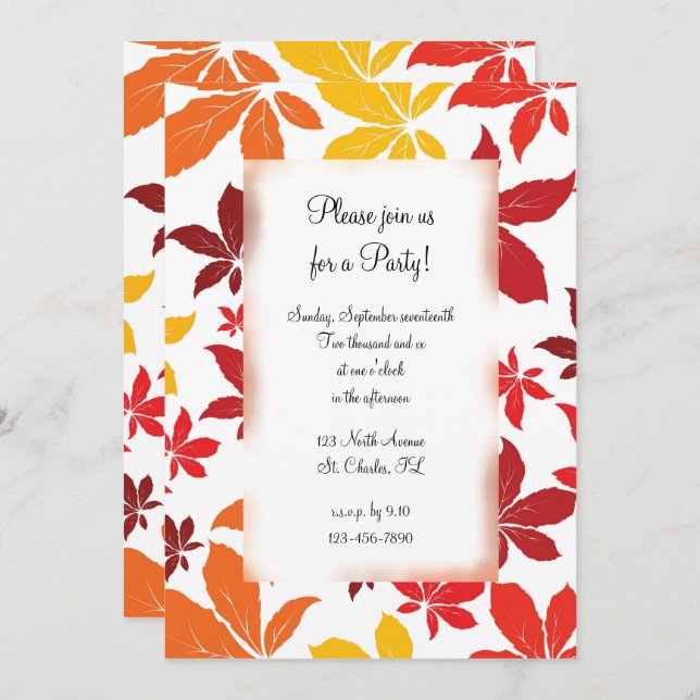 Fall Coloured Leaves All Occasion Party Invitation (Front/Back)