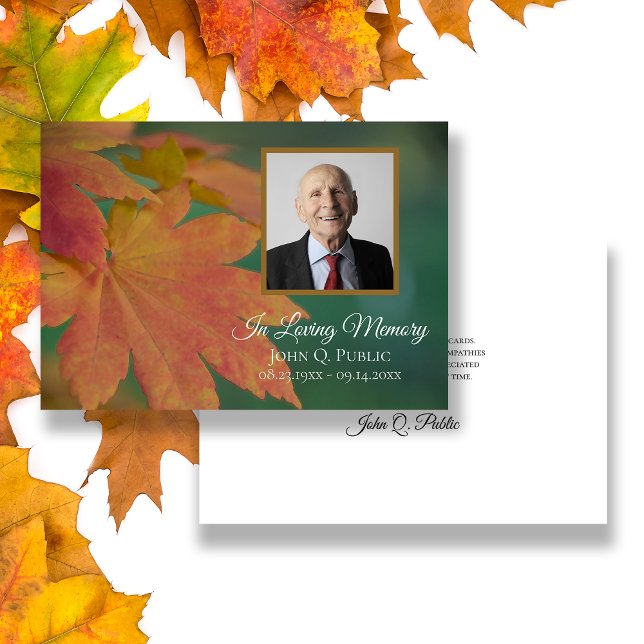 Fall Coloured Leaves Funeral Memorial Sympathy Thank You Card (Creator Uploaded)