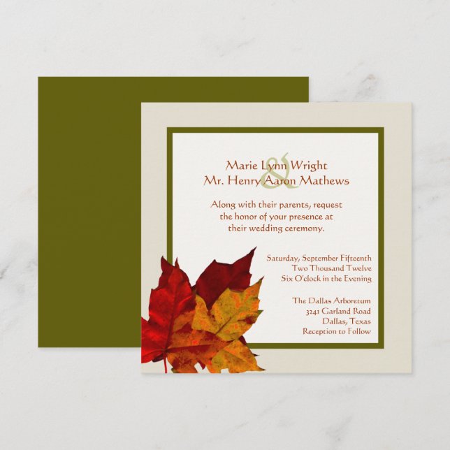 Fall Coloured Leaves Wedding Invitation (Front/Back)
