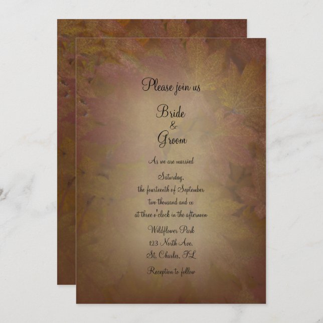 Fall Coloured Maple Leaves Wedding Invitation (Front/Back)