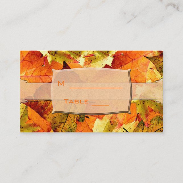 fall colourful leaves wedding dinner table number place card (Front)