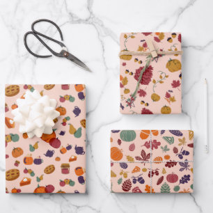 Fall Colours and Items Pattern Wrapping Paper Sheet