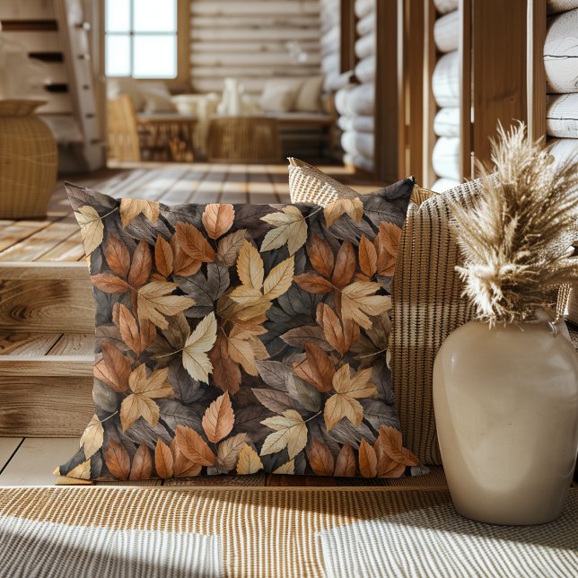 Fall Colours Autumn Leaves Watercolor Pattern Cushion (Creator Uploaded)