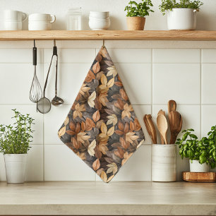 Fall Colours Autumn Leaves Watercolor Pattern Tea Towel