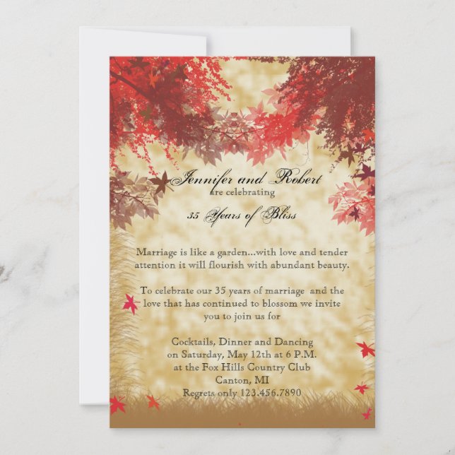 Fall Colours: Burgundy and Red Branches Anniversar Invitation (Front)