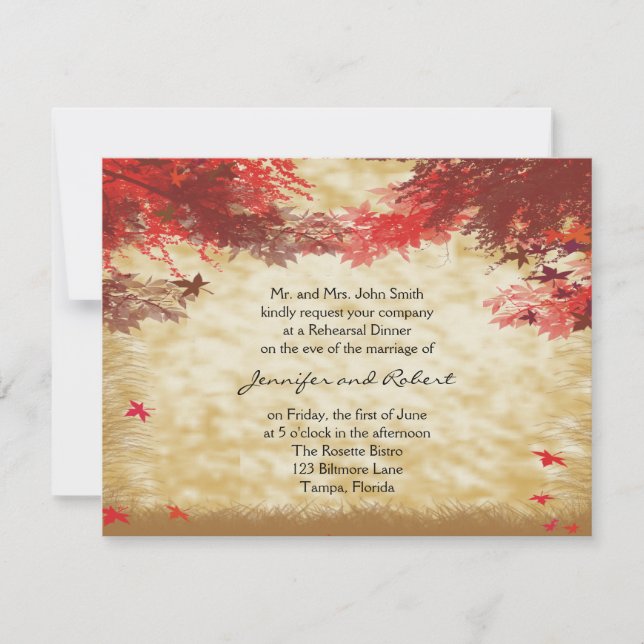 Fall Colours: Burgundy and Red Branches Invitation (Front)