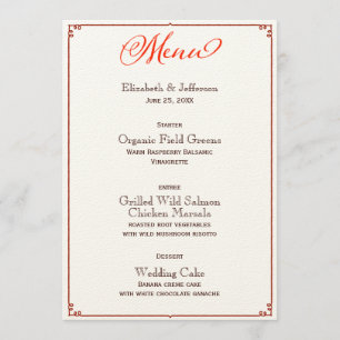 Fall Colours Calligraphy Script Wedding Menu Card