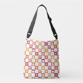 Fall Colours Chequered Pattern Ghost Pumpkins Bows Crossbody Bag