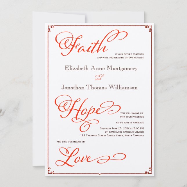 Fall Colours Faith Hope Love Wedding Invitation (Front)