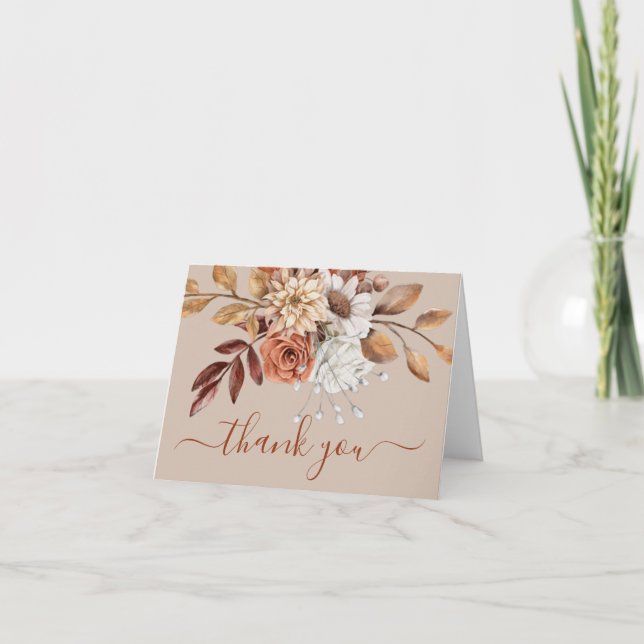 Fall Colours Floral Beige Thank You Card (Front)