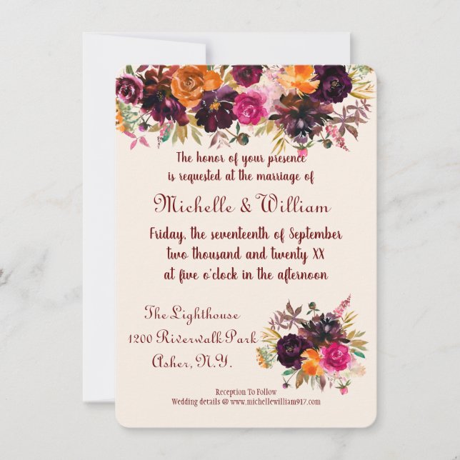 Fall Colours Floral Wedding Invitations (Front)