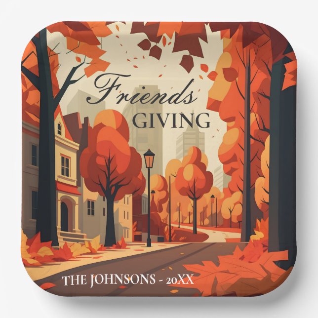 Fall Colours Friendsgiving Art Paper Plate (Front)