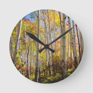 Fall colours of Aspen trees 5 Round Clock