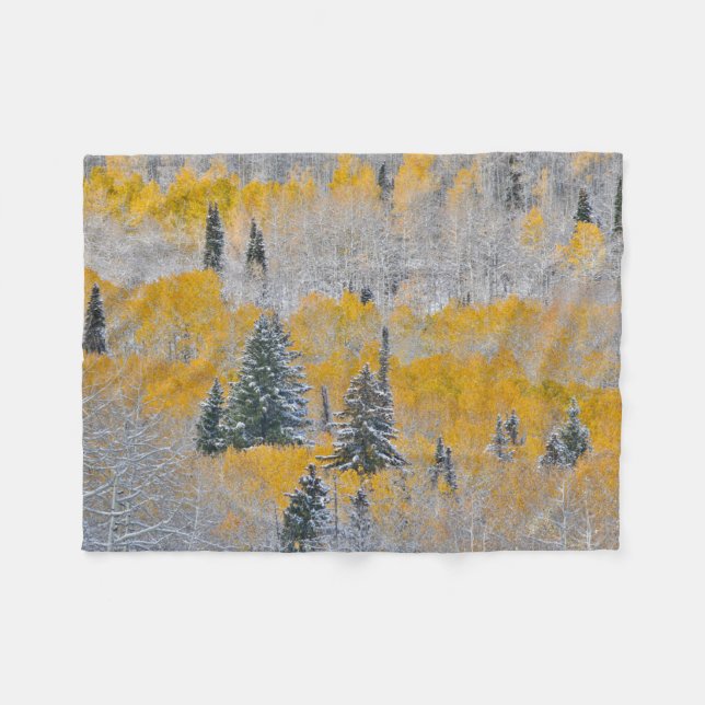 Fall Colours of Aspens & Fresh Snow Keebler Pass Fleece Blanket (Front (Horizontal))