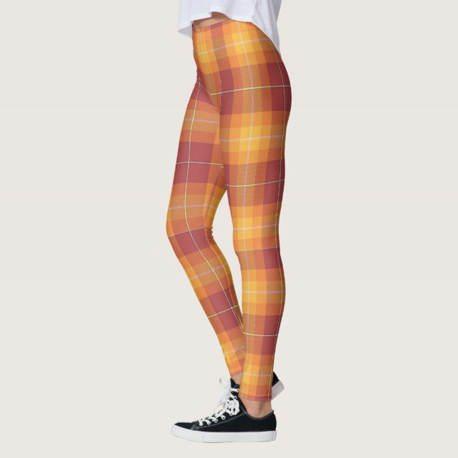 Fall Colours Orange Mix Plaid Design Leggings (Left)