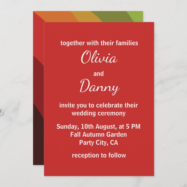 Fall Colours Stripe Modern Fall Wedding Invitation (Front/Back)