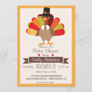 Fall Colours Thanksgiving Turkey Baby Shower Invit Invitation