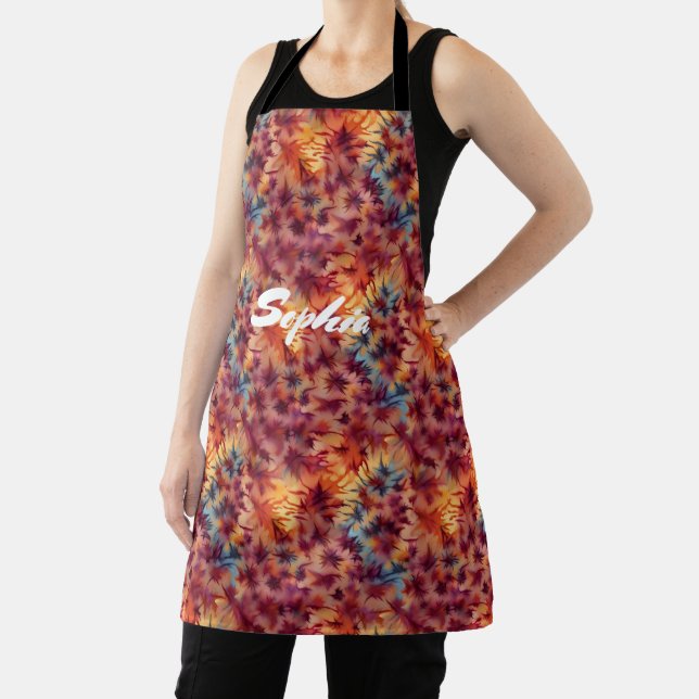 Fall Colours Tie Dye Pattern Custom Name Apron (Insitu)